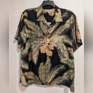 Tommy Bahama Men's 100% Silk Black and Green Palm Print Shirt Size Large